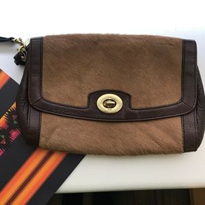 Coach calf hair leather wristlet brown